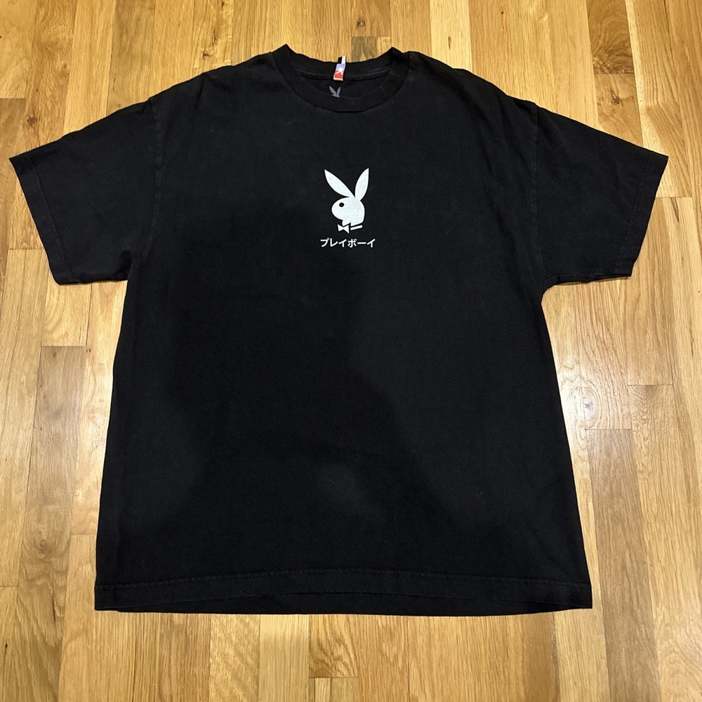 Play Boy Men T Shirt Short Sleeve Graphic Front /back Black Sz XL